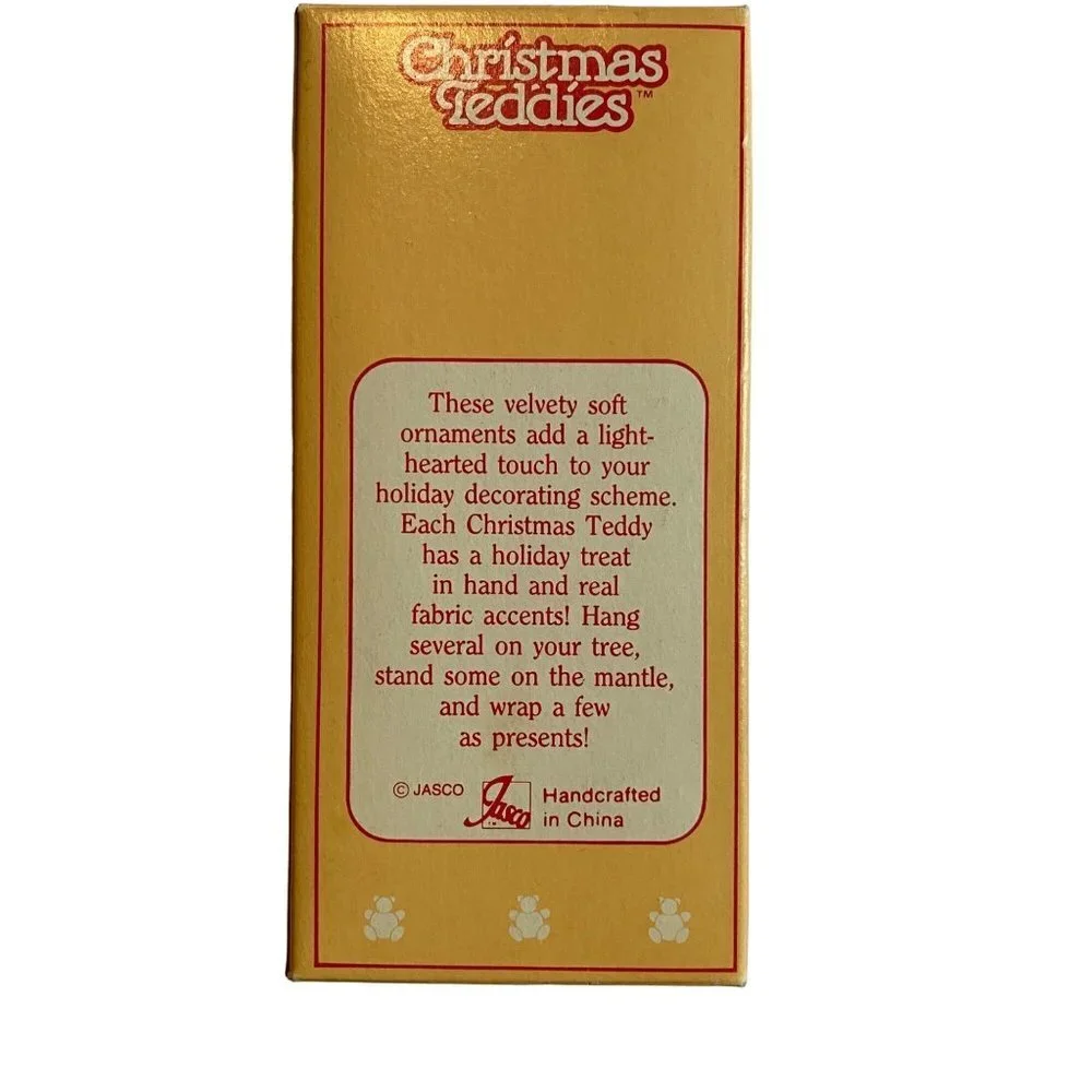 Vintage Unopened Jasco Christmas Teddies‎ Velvety Flocked Hanging Tree Ornament